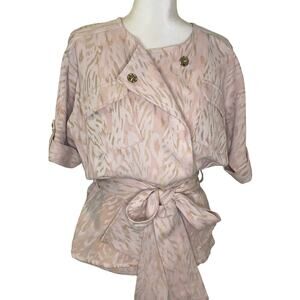 Badgley Mischka Size 8 Pink Blush Cream and Gold Belted Jacket Animal Print